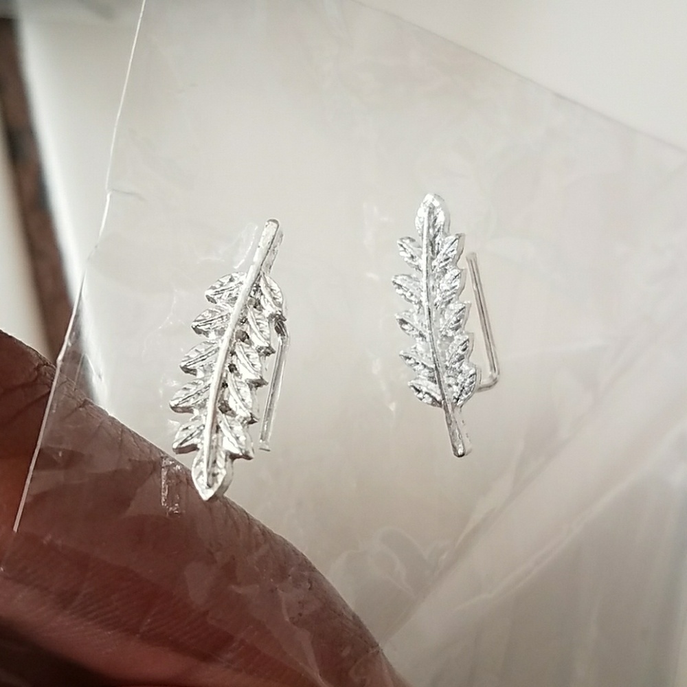 Only Silver Colored Leaf Climber Earrings Left! - Picture 5 of 6